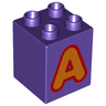 Duplo, Brick 2 x 2 x 2 with Letter A Orange Pattern