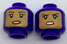 Minifigure, Head Dual Sided Female Balaclava with Medium Nougat Face, Black Eyebrows, Eyelashes, Beauty Mark, Dark Red Lips, Open Mouth Smile with Teeth / Concerned Pattern