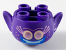 Minifigure, Head, Modified Trolls with Metallic Pink Thin Unibrow, Long Eyelashes, Eyes, and Freckles, Blue Open Mouth Smile with Metallic Light Blue Top Teeth Pattern