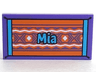 Tile 2 x 4 with Dark Azure 'Mia' on Orange Beach Towel with White Diamonds and Wavy Lines Pattern