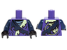 Torso Ninjago Tattered Robe with Yellowish Green Collar, Dark Blue Strap and Gray Undershirt Pattern / Dark Blue Arms / Black Hands