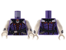 Torso Female Corset, Bat Wing Collar, Dark Red Trim Pattern / White Arms with Black Cuffs, Silver Studs, Heart Tattoo with Fangs Pattern / White Hands