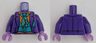 Torso Suit Jacket Open with Pocket Square over Dark Turquoise Vest and Orange Shirt, Tie with Lime Dots Pattern / Dark Purple Arms / Medium Lavender Hands