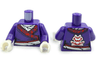 Torso Female Tunic with Red and Silver Hem and Sash, White Shirt, Samurai Helmet and Crossed Swords Logo on Back Pattern (BAM) / Dark Purple Arms / White Hands
