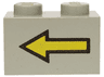 Brick 1 x 2 with Yellow Left Arrow with Black Border Pattern