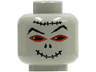 Minifigure, Head Alien Mummy with Black and Red Eyes, Eyebrows, Nose Holes, Stitched Smile Mouth and Forehead Scar Pattern