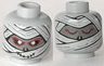Minifigure, Head Dual Sided Alien Mummy with Dark Gray Face, Wrappings, Black and Red Eyes, Smile, Awake / Asleep Pattern