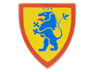 Minifigure, Shield Triangular Short with Blue Lion Standing on Yellow Background with Red Border Pattern