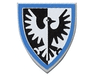 Minifigure, Shield Triangular Short with Black and White Falcon with Blue Border Pattern