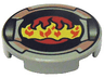 Tile, Round 2 x 2 with Yellow Flames on Black and Red Circle with Sand Red Border Pattern