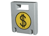 Container, Box 2 x 2 x 2 Door with Slot with Black Dollar Sign ($) on Yellow Circle Pattern