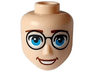 Mini Doll, Head Friends Male Large with Reddish Brown Eyebrows, Dark Azure Eyes, Black Glasses, Open Mouth Smile with Teeth Pattern