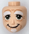 Mini Doll, Head Friends Male Large with White Bushy Eyebrows and Soul Patch, Green Eyes, Nougat Freckles and Wrinkles, Large Smile Pattern