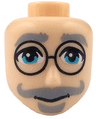 Mini Doll, Head Friends Male Large with Light Bluish Gray Bushy Eyebrows, Curled Moustache and Goatee, Medium Azure Eyes, Black Round Glasses, Grin Pattern