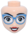 Mini Doll, Head Friends with Black Eyebrows, Sand Green Eyes, Dark Azure Glasses, Red Lips and Open Mouth Smile with Teeth Pattern