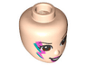 Mini Doll, Head Friends with Reddish Brown Eyes and Dark Pink Lips, Lopsided Smile, and Dark Azure and Dark Pink Lightning Bolt Face Paint Pattern