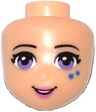 Mini Doll, Head Friends with Black Eyebrows, Eyelashes, Medium Lavender Eyes, Blue Stars, Dark Pink Lips, Open Mouth Smile with Teeth Pattern