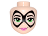 Mini Doll, Head Friends with Thin Black Pointed Mask, Bright Green Eyes and Dark Pink Lips Pattern (Batgirl)