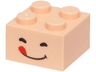 Brick 2 x 2 with Black Closed Eyes and Dark Brown Mouth with Red Tongue Sticking Out Pattern (Super Mario Green Toad Face)