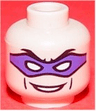 Minifigure, Head Male Purple Eye Mask with Eye Holes, Black Eyebrows and Smile Pattern (The Riddler)