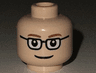 Minifigure, Head Glasses Rectangular, Brown Thin Eyebrows, Smile Pattern