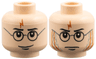 Minifigure, Head Dual Sided Black Eyebrows, Upper Eyelids, Glasses with Round Frames, Chin Dimple, Dark Orange Lightning Bolt, Wide Grin / Stern with Gills and Scales Pattern