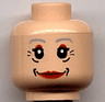 Minifigure, Head Female with Red Lips, Gray Eyebrows, Wrinkles Pattern (Aunt May)