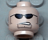 Minifigure, Head Black Sunglasses, Sideburns and Goatee Stubble, Lopsided Open Mouth Scowl with Teeth Pattern