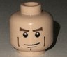 Minifigure, Head Reddish Brown Thick Eyebrows, Black Cheek Lines and Chin Dimple, Smirk Pattern
