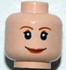 Minifigure, Head Female Reddish Brown Thin Eyebrows, Black Single Eyelashes, Red Lips, Wide Grin Pattern