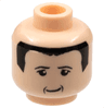 Minifigure, Head Black Small Thin Eyebrows, Upper Eyelids, Jowl Lines and Hair, Lopsided Grin Pattern