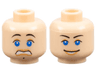 Minifigure, Head Dual Sided Female Black Thin Eyebrows, Blue Eyes, Nougat Lips and Eye Shadow, Scared / Open Mouth Smile with Teeth Pattern