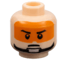 Minifigure, Head Male Stern Black Eyebrows, Pupils, Orange Visor and Chin Strap Pattern