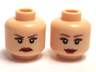 Minifigure, Head Dual Sided Female Reddish Brown Eyebrows, Black Eyelashes, Nougat Eye Shadow, Dark Red Lips, Frown / Grin Pattern