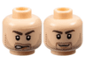 Minifigure, Head Dual Sided Dark Brown Bushy Eyebrows and Beard Stubble, Upper Eyelids, Dark Orange Chin Dimple, Lopsided Open Mouth Scowl with Teeth / Grin Pattern