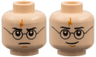 Minifigure, Head Dual Sided Black Eyebrows, Upper Eyelids, Round Glasses, Dark Orange Lightning Bolt Scar, Medium Nougat Chin Dimple, Angry Frown / Grin Pattern