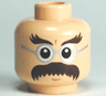 Minifigure, Head Dark Brown Bushy Eyebrows and Moustache, Large Eyes, Round Glasses with Silver Frames, Medium Nougat Chin Dimple, Neutral Pattern