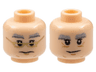 Minifigure, Head Dual Sided Light Bluish Gray and Dark Bluish Gray Bushy Eyebrows, Upper Eyelids, Medium Nougat Chin Dimple and Wrinkles, Wavy Neutral Mouth and Glasses with Gold Frames / Grin Pattern