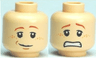 Minifigure, Head Dual Sided Dark Orange Eyebrows, Upper Eyelids, Nougat Freckles, Lopsided Grin and Medium Nougat Chin Dimple / Scared Open Mouth with Teeth Pattern