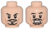 Minifigure, Head Dual Sided PotC Jack Sparrow Black Moustache and Goatee, Cheek Lines, Smile / Scared Pattern