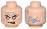 Minifigure, Head Alien Zombie with Sand Blue Eyebrows, Silver Eyes, Medium Nougat Eye Shadow, Cheek Lines and Spots, Lopsided Scowl with Dark Tan Teeth, Tattoos on Back Pattern