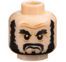 Minifigure, Head PotC Black Bushy Eyebrows, Beard, and Moustache, Medium Nougat Furrowed Brow and Wrinkles, Frown Pattern