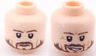 Minifigure, Head Dual Sided Dark Brown Eyebrows, Moustache and Shaggy Beard, Upper Eyelids, Medium Nougat Cheek Lines, Chin Dimple and Wrinkles, Frown / Lopsided Open Mouth Smile with Teeth Pattern