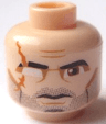 Minifigure, Head Black Thick Eyebrows and Beard Stubble, Large Reddish Brown Eyes, Dark Orange Scar, Nougat Eye Shadow, Cheek Lines and Chin Dimple, Furrowed Brow, Stern Pattern