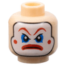 Minifigure, Head Male Clown White Face Paint, Red Eyebrows, Circles on Cheeks, and Mouth, Blue Eye Shadow, Angry Frown Pattern