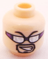 Minifigure, Head Black Eyebrows, Moustache and Goatee, Dark Purple Sunglasses with Silver Lenses with White Reflections, Lopsided Open Mouth Scowl with Teeth Pattern