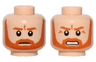 Minifigure, Head Dual Sided Dark Orange Eyebrows, Moustache and Full Beard, Medium Nougat Wrinkles, Neutral / Angry Bared Teeth Pattern