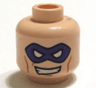 Minifigure, Head Dark Purple Mask with White Eye Holes, Medium Nougat Cheek Lines and Chin Dimple, Lopsided Open Mouth Smile with Teeth Pattern