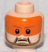 Minifigure, Head Dark Tan Moustache and Beard, Black Chin Dimple and Jowl Lines, Orange Visor, Frown Pattern
