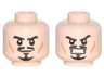 Minifigure, Head Dual Sided Black Eyebrows, Trimmed Moustache and Goatee, Medium Nougat Cheek Lines, Determined Grin / Angry Bared Teeth Pattern